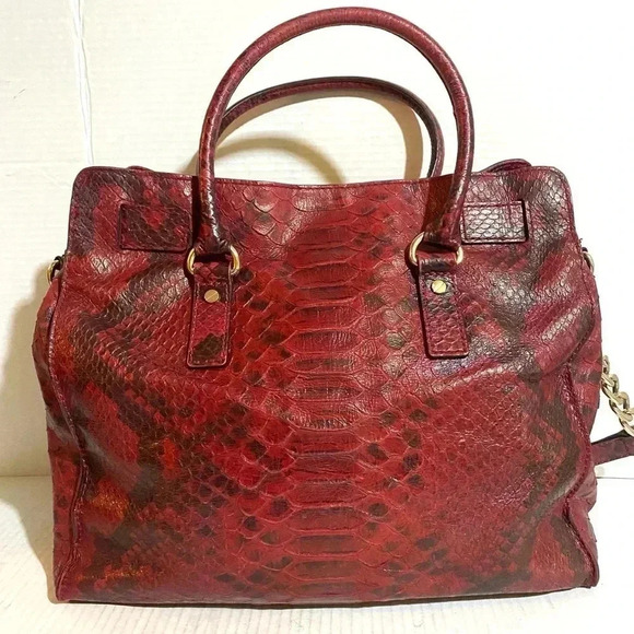 Michael kors burgundy Hamilton Python leather crossbody handbag - Picture 2 of 10